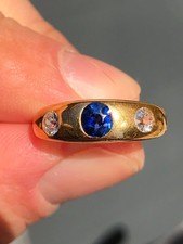 Antique Victorian Natural Ceylon Sapphire & Old cut Diamond ring 18ct Gold