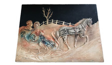 VINTAGE ALICE CRANSTON FENNER COUPLE TAKING SLEIGH RIDE HORSE LARGE RARE #503