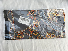 SHARON square silk scarf grey with orange / yellow / black design