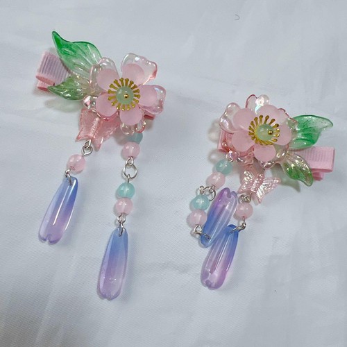Pink yukata hair clips set - , of