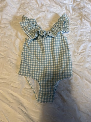 Baby gingham blue frill - blue,