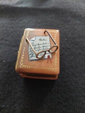 LIMOGES France BOOK WITH GLASSES Peint Main Marked C R Hinged Trinket Box Grad