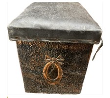 Edwardian Coal Scuttle Box Copper Wood Basket Padded Seat Vintage Antique Resto