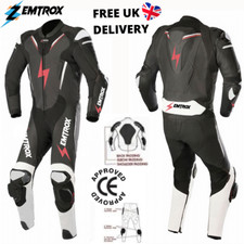 Mens Black Motorcycle Leather Suit Motorbike Racing Gear with CE Approved Armors