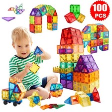 Magnetic Building Blocks Tiles for Kids 100PCs Colorful Transparent Play Set Gam