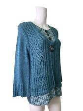 Stephen Y Jumper Pullover Size M/L Women Sweater Top Teal Blue Knit Button Front