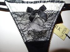 Bnwt La Senza Thong 8 10 12 18 Rouched Ivory Silk Black Lace
