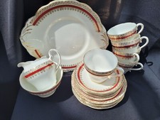 Salisbury Bone China Tea Set - 5 Trios and Eared Cake Plate