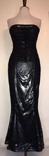 Baylis & Knight Black Wetlook Fishtail Long Skirt&Strapless Corset Suit Size 12