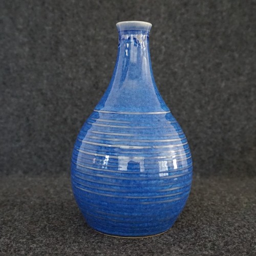 Art pottery vase blue ribbed - art,