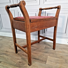 Antique Piano Dressing Stool - Vintage Turned Wooden Storage Sewing Box Music