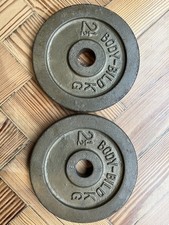 Rare Vintage BODY BILD Weight Plates 2 x 2.5kg iron for  1" dumbbell barbell bar
