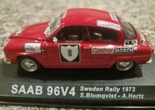 Saab 96V4 Sweden Rally 1972. S Blomqvist - A.Hertz Model On Display Case 1/43