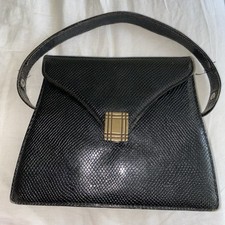 Vintage Black LEATHER Handbag PURSE faux snakeskin Art deco 1930s