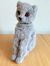 Hand Needle Felted Sitting Grey Cat with Sparkly Collar 11.5"