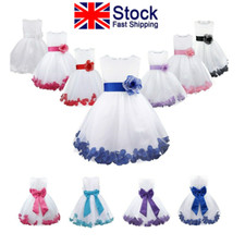 UK Girls Wedding Pageant Bridesmaid Birthday Party Bowknot Flower Petals Dress