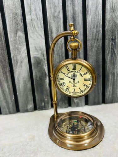 Vintage brass desk clock with - desk,