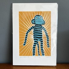 Lino Cut Print Sock Monkey