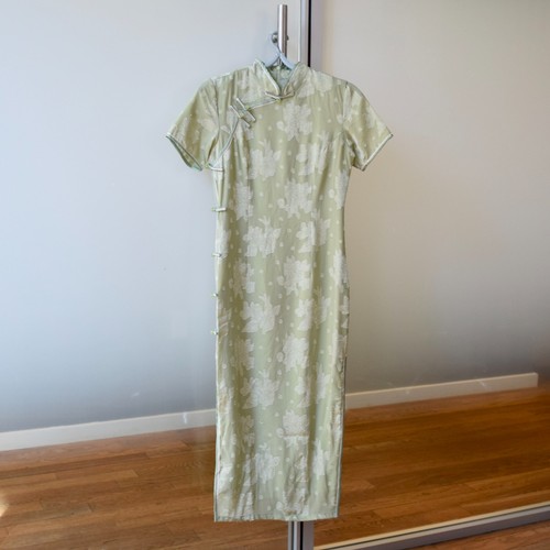 Green flower cutwork chiffon - green,