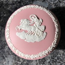 Wedgwood Pink & White Jasper Ware  Lidded Round Trinket Box Ridged Sides