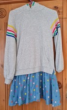 Hooded Girls grey Dress Johnnie B- Boden spotty rainbow age 11-12 excellent cond