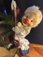 Vintage 1980s Climbing Rope Clown Doll 46cm Ceramic Face Hanging Display