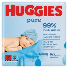 Huggies Pure Baby Wipes 56's - Pack of 12 (672 Wipes)