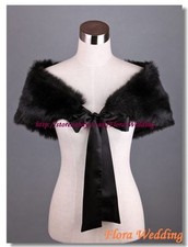 Faux Fur IVORY/BLACK Bridal Wedding Stole/Wrap/Evening Cover up/Shrug/Bolero,DL
