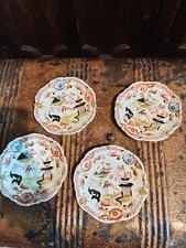 Four Antique Chinoiserie Worcester Porcelain Birds & Temple China saucer no mark