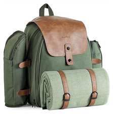 VonShef 4 Person Picnic Backpack Dark Green – Full Dining & Cutlery Set Included