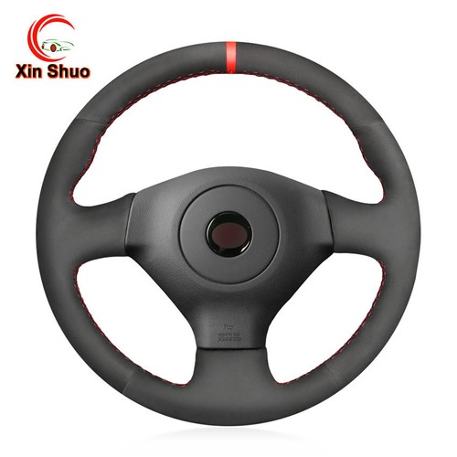 Black suede car steering wheel - suede,
