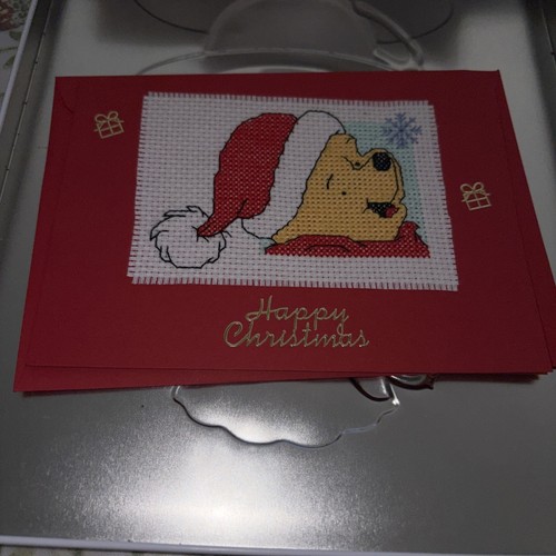 Handmade cross stitch card - stitch, red