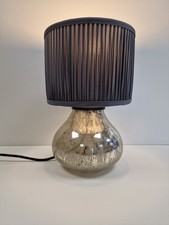 Loaf Table Lamp Speckled Glass Mirror Bubble Base Grey Pleated Shade