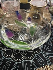 Vintage Mikasa Juliana Glass Footed Bowl With Tulips