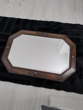 Vintage Oak Dark Brown Wood Carved Mirror