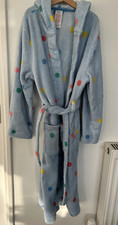 Mini Boden Girls Fleece Dressing Gown, Blue with Multi-coloured Spots, 11-12Y