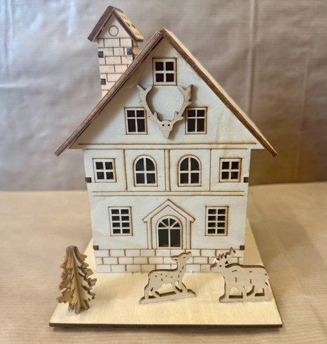 Wooden led tea light house - wooden,