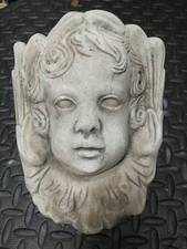 VINTAGE RECONSTITUTED STONE CHERUB HEAD WALL MOUNTED PLANTER  OUTDOOR WALL DECOR