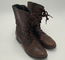 Steve Madden Troopa Boots Brown Leather Women's Size 6.5 M Motorcycle liner peel