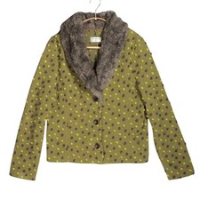 Kaliko Cardigan Size UK 14 Green Vintage 3D Polka Dot Faux Fur Collar Unique