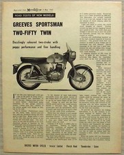 Greeves Sportsman 250 Twin Road Test Motor Cycle Mag Article Reprint 3 May 1962
