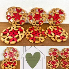 Set of Six Vintage Faux Wooden Beaded Colorful Hot Pad Mat Trivets Coasters