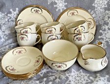 Rare Vintage Alfred Meakin Gold Scallop & Pink Flower 20 Piece Tea Set (1940/50)