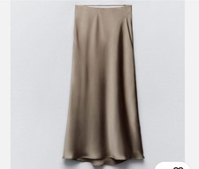 GORGEOUS ZARA SATIN EFFECT MIDI slip SKIRT SOFT GOLD MINK SIZE S (10 UK) NWT
