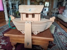 Educational Alphabet Wooden Toy Studio Noah’s Ark Boat  Wheel Pull Along Toy.