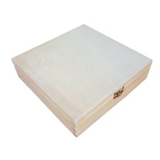 WOODEN SQUARE JEWELLERY BOX 23x23x6cm, LOCKABLE LATCH, UNPAINTED FOR DECOUPAGE