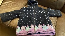 GIRLS NAVY BLUE WITH LILAC & PALE BLUE FLOWERS WINTER COAT FROM TESCO AGED 3-4