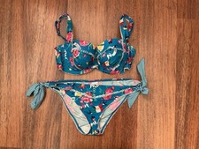 Blue Pink Floral Floozie Frost French Moulded Underwired Bikini Size 14 - 34D