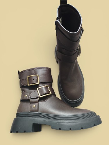 Brown buckle biker - buckle,