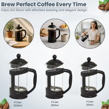 Coffee Plunger 3 4 6 OR 8 Cup Cafetiere Black Coffee Maker French Press Glass   